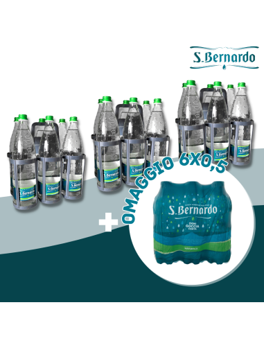 3 cestelli San Bernardo naturale in vetro da 1l + 6x0,5l naturale omaggio